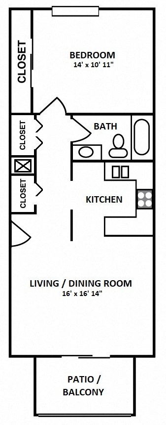 a floor plan of a small house with a kitchen and a living room